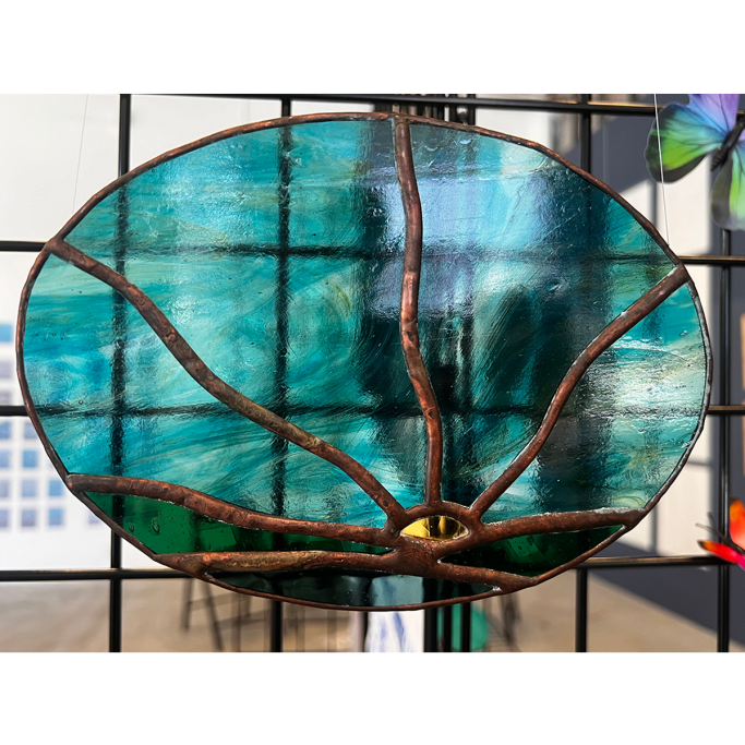 Aqua sunset stained glass